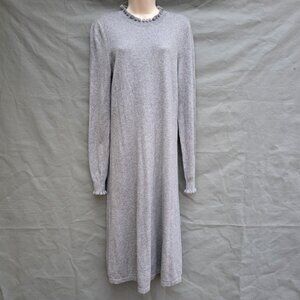 Boden Gray Lara Dress Ruffle Sweater Size 10 Knee Length Long Sleeve